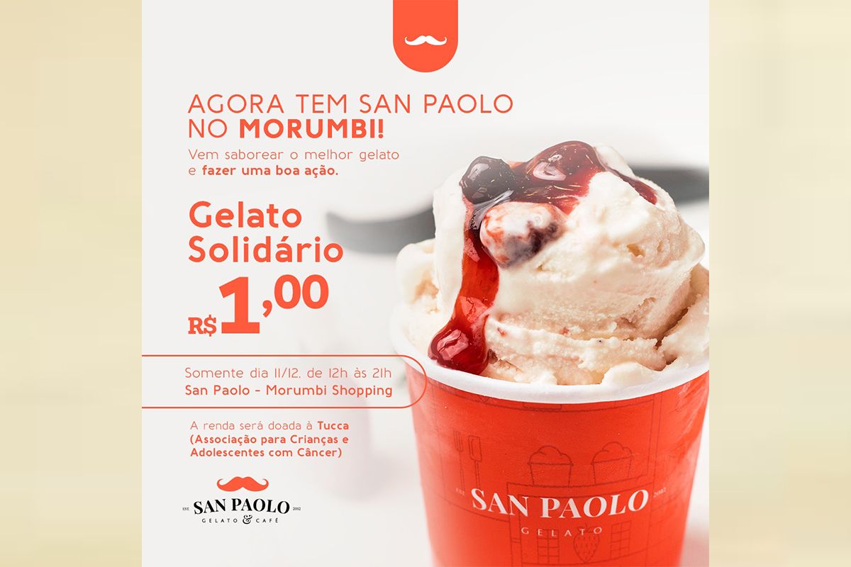 SAN PAOLO GELATO & CAFÉ INAUGURA NOVA LOJA NO SHOPPING MORUMBI COM CAMPANHA DE GELATO A R$ 1