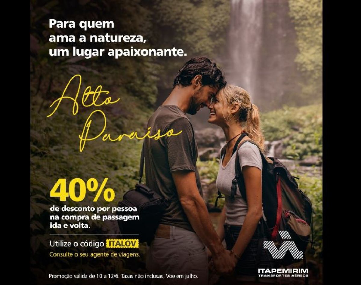 ITAPEMIRIM TRANSPORTES AÉREOS LANÇA PROMOÇÃO COM 40% DE DESCONTO EM PASSAGENS PARA COMEMORAR O DIA DOS NAMORADOS