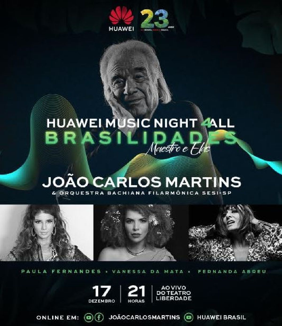 MAESTRO JOÃO CARLOS MARTINS RECEBE AS CANTORAS FERNANDA ABREU, PAULA FERNANDES E VANESSA DA MATA PARA LIVE MAESTRO & ELAS