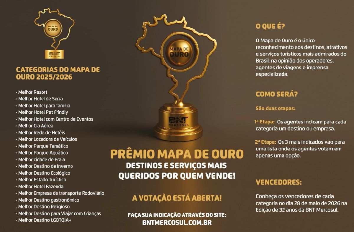 Mapa de Ouro: grande reconhecimento aos melhores do turismo brasileiro será lançado na BNT Mercosul